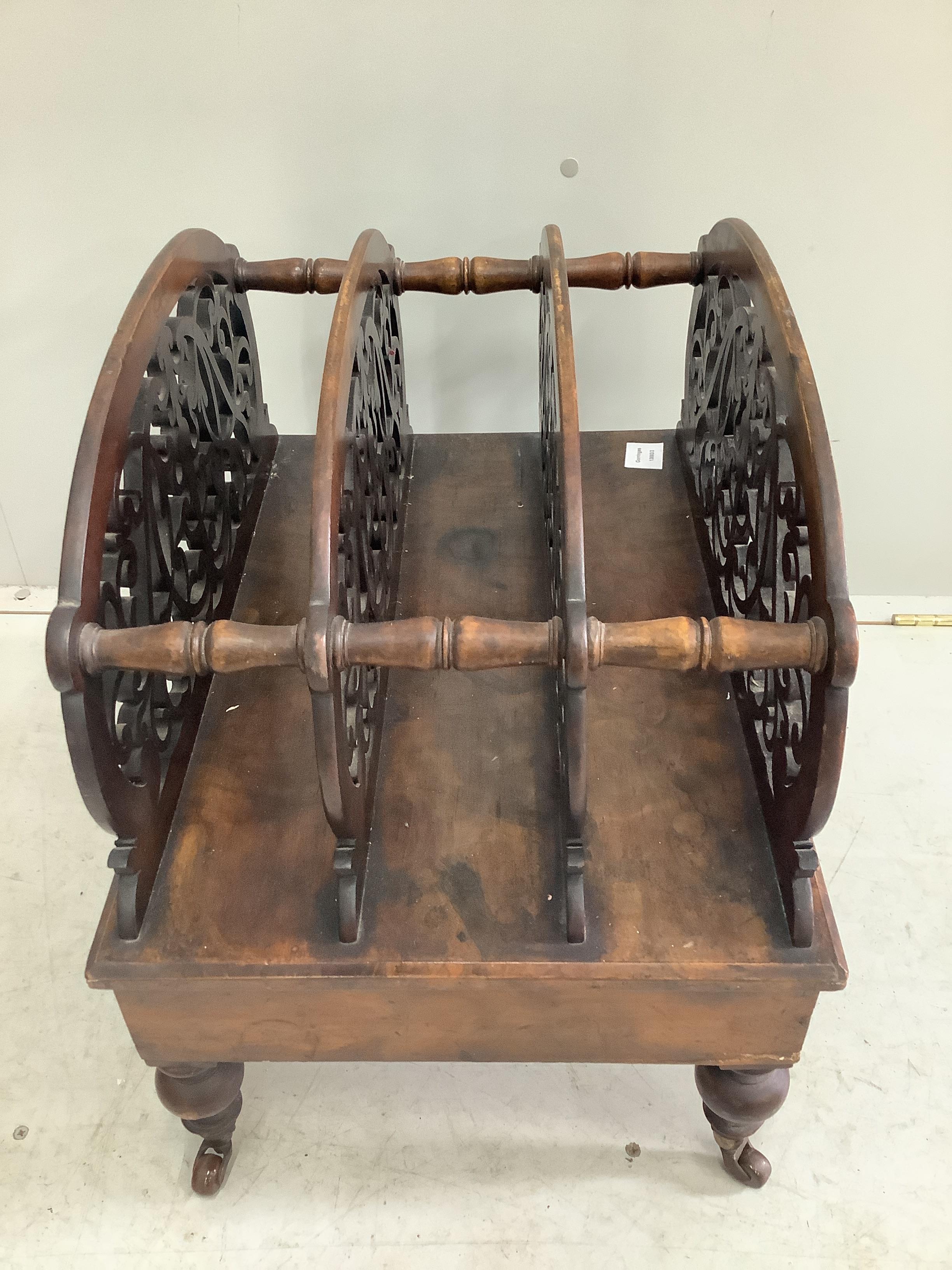 A Victorian walnut Canterbury, width 56cm, depth 41cm, height 53cm